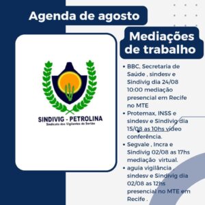Agenda de Agosto – Mediação de Trabalho